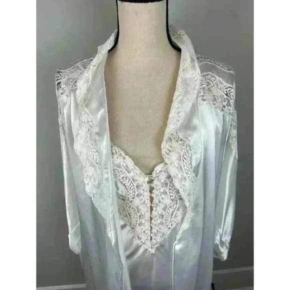 Vtg 80s 90s Diliar Made In Italy White Satin Nightgown Robe Set Lace Long Size M - Picture 2 of 16